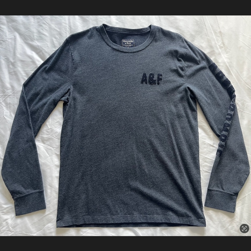 Abercrombie Fitch Long Sleeve Graphic T Shirt Mens Small Navy Blue A&F 92